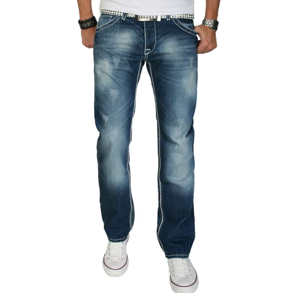 Alessandro Salvarini Herren Jeans dicke Naht O-007 Blau-Denim-W38-L30