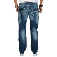 Alessandro Salvarini Herren Jeans dicke Naht O-007 Blau-Denim-W38-L30