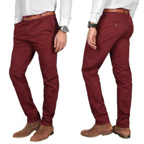 Alessandro Salvarini Herren Designer Chino Stoff Hose Chinohose Regular Fit Bordeaux NEU O095