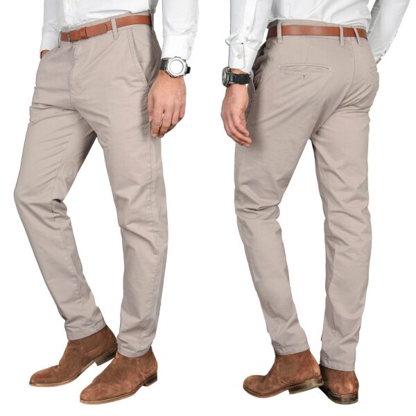 Alessandro Salvarini Herren Chino Stoff Hose Regular Fit Hellgrau O095 W30 L34