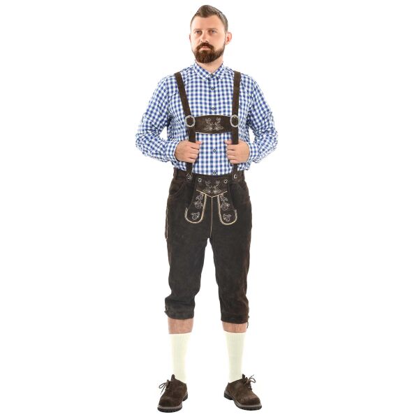 A. Salvarini Herren Trachten Lederhose Kniebundlederhose AS450 Dunkelbraun-Gr. 52