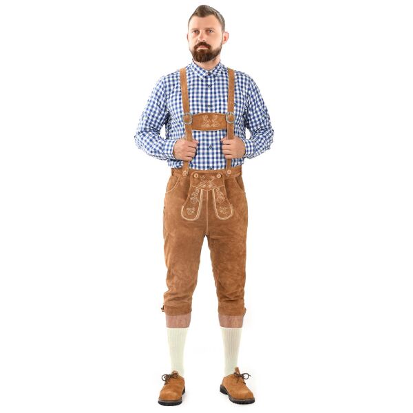 A. Salvarini Herren Trachten Lederhose Kniebundlederhose AS450 Hellbraun-Gr. 46