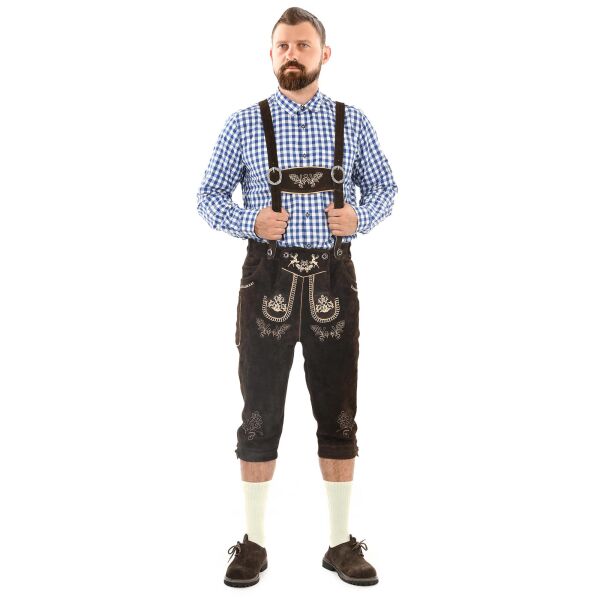 A. Salvarini Herren Trachten Lederhose Kniebundlederhose AS452 Dunkelbraun-Gr. 60