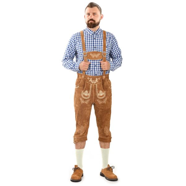 A. Salvarini Herren Trachten Lederhose Kniebundlederhose AS452 Hellbraun-Gr. 60