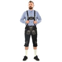 A. Salvarini Herren Trachten Lederhose Kniebundlederhose AS452 Schwarz-Gr. 52